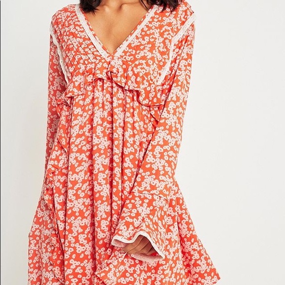 Free People Dresses & Skirts - Free People Like You Best Orange Floral Boho Flowy Mini Dress Size Medium